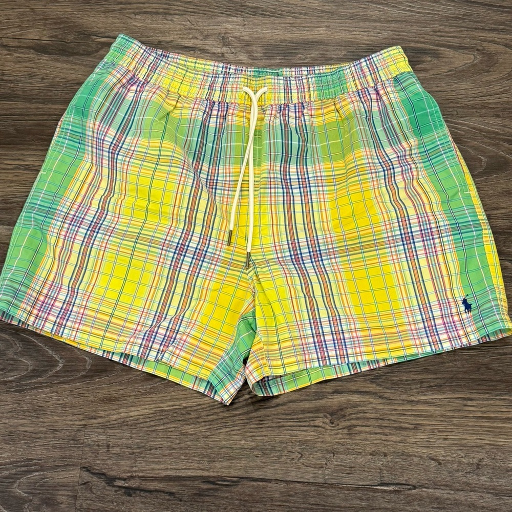 Polo Ralph Lauren Mens Yellow Green Purple Plaid Swim‎ Shorts Size XL
